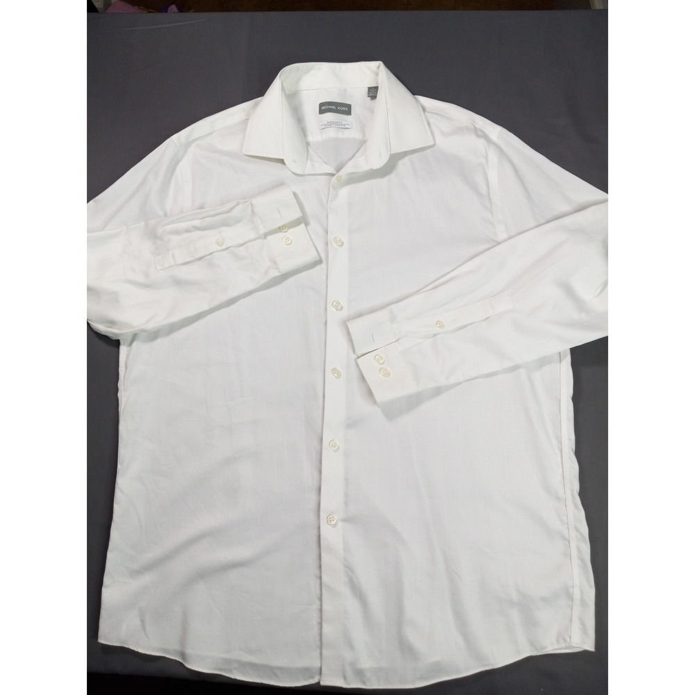 Michael Kors Mens White Airsoft Stretch Regular Fit Dress Shirt 17 32/33 XL